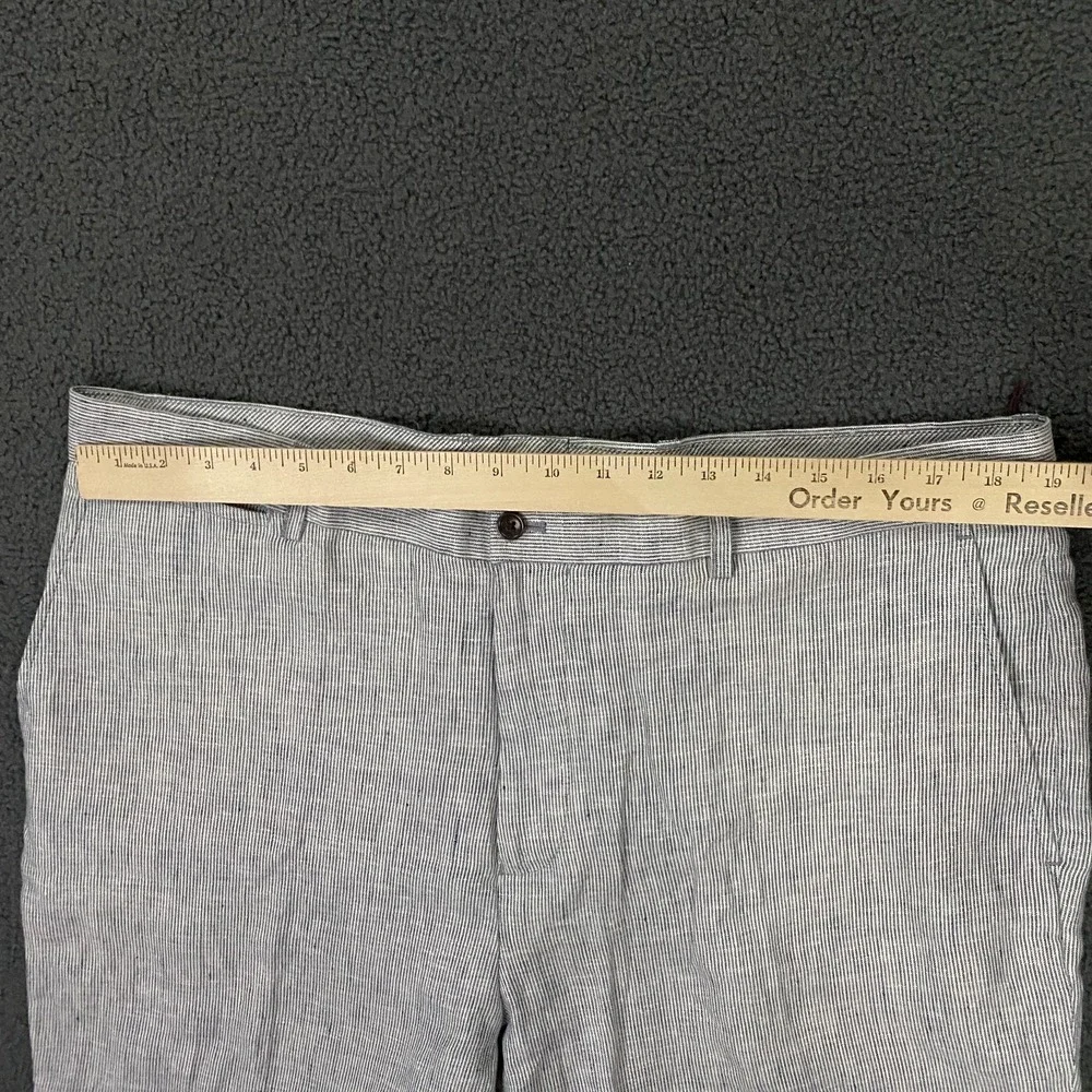 Tasso Elba Linen Dress Pants Mens 38x32 Chambray Stripe Blue White Event Casual